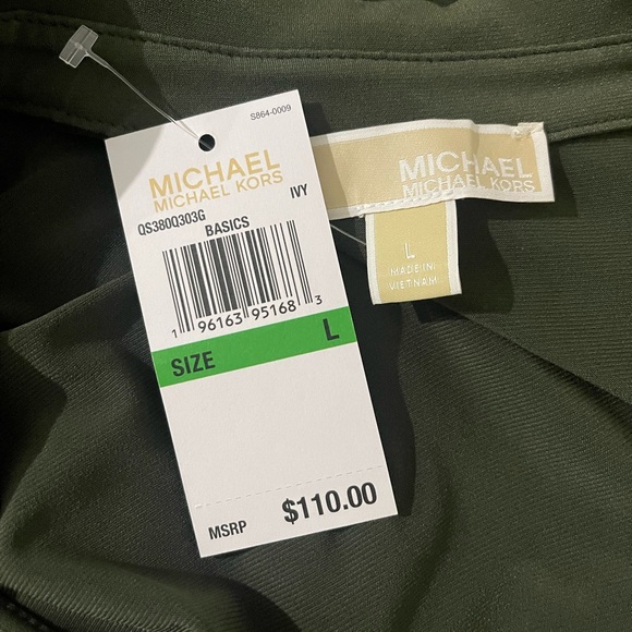 CHIC NWT Michael Kors MK Green Ivy Belted Dress Sz L Large - Picture 9 of 11